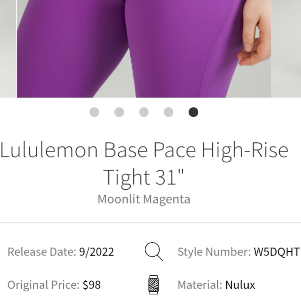 NWT  🍋 Lululemon 🍋 Base Pace Size 4 31" Moonlit Magenta